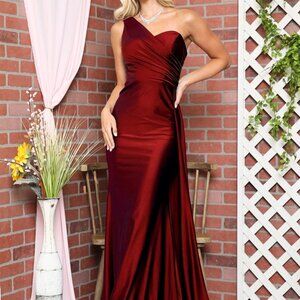 Burgundy Prom Party Long Maxi One Shoulder Sweetheart Neck Prom Dress AC387